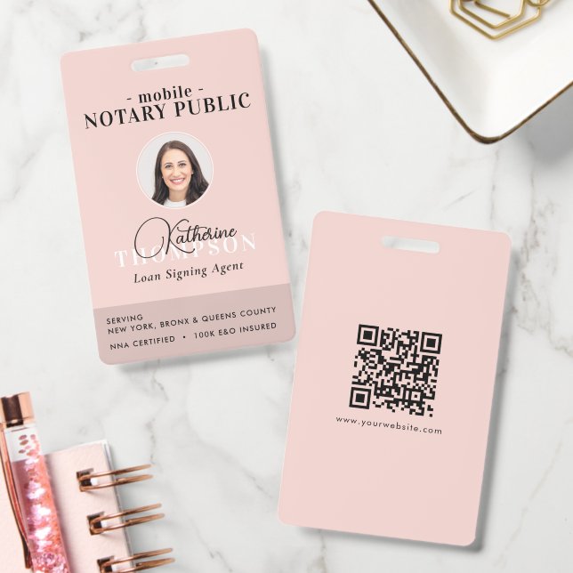 Badge Agent de signature notariale Code QR photo rose mo (Bureau)