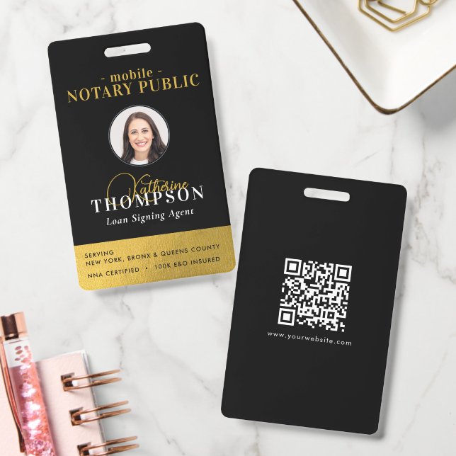 Badge Agent de signature notarié Black Gold Code QR phot (Bureau)