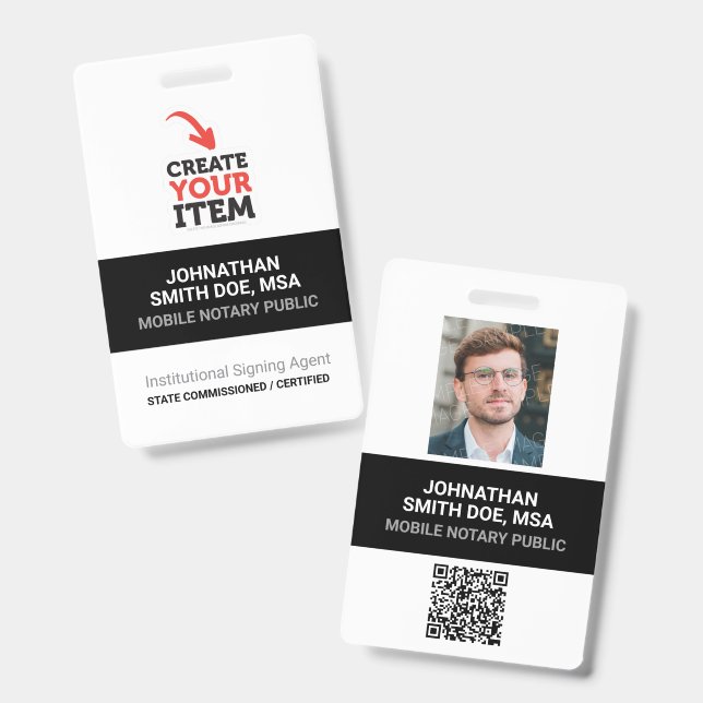 Badge Ajoutez votre code QR ID de notaire public mobile  (Avant & arrière)