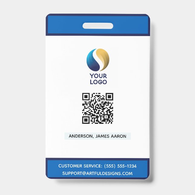 Badge Ajoutez votre logo avec code QR Bleu Entreprise (Avant)