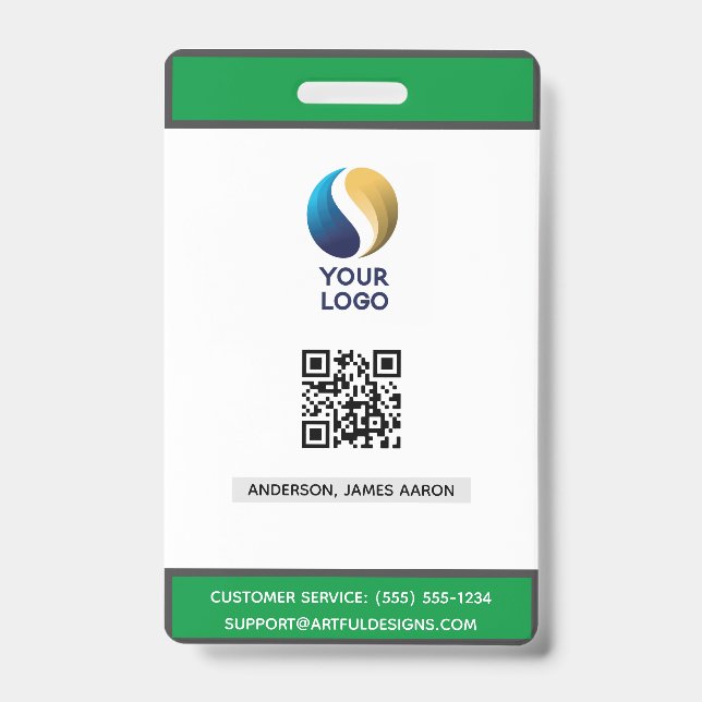 Badge Ajoutez votre logo avec code QR vert corporatif (Avant)
