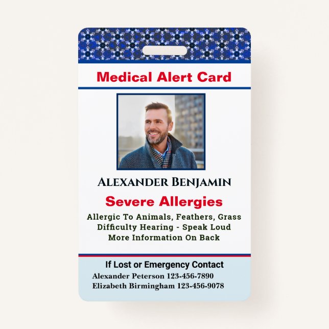 Badge Alerte allergique Médicale Photo personnalisée (Devant)