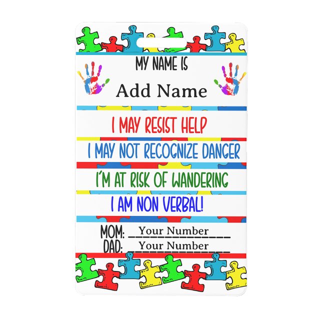 Badge Alerte Autisme Contact Autistique Non Verbal (Autism Alert Nonverbal Autistic Contact Badge)