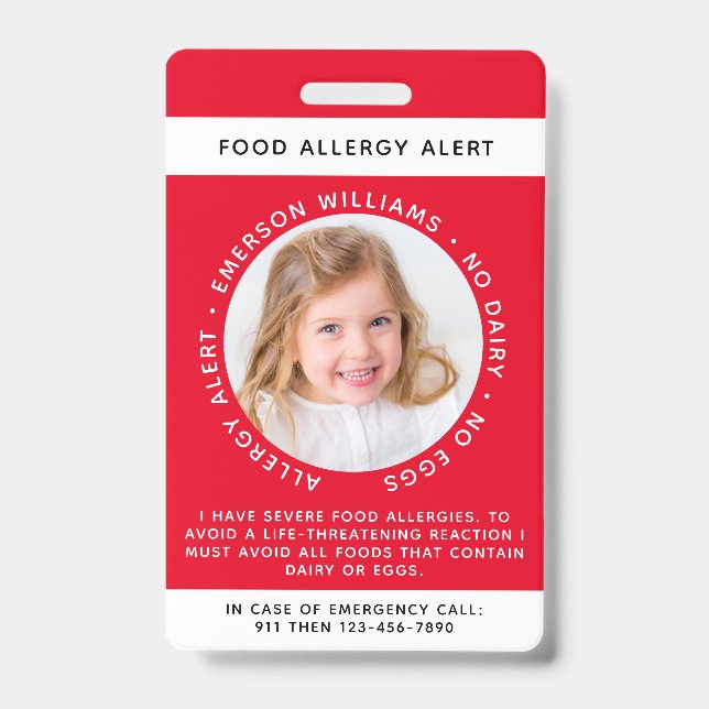 Badge Alerte aux allergies alimentaires rouges (Front)