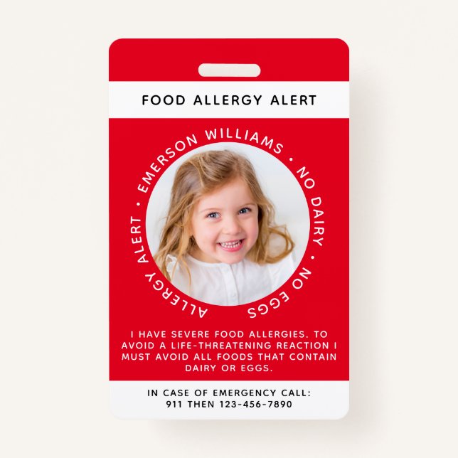 Badge Alerte aux allergies alimentaires rouges (Devant)