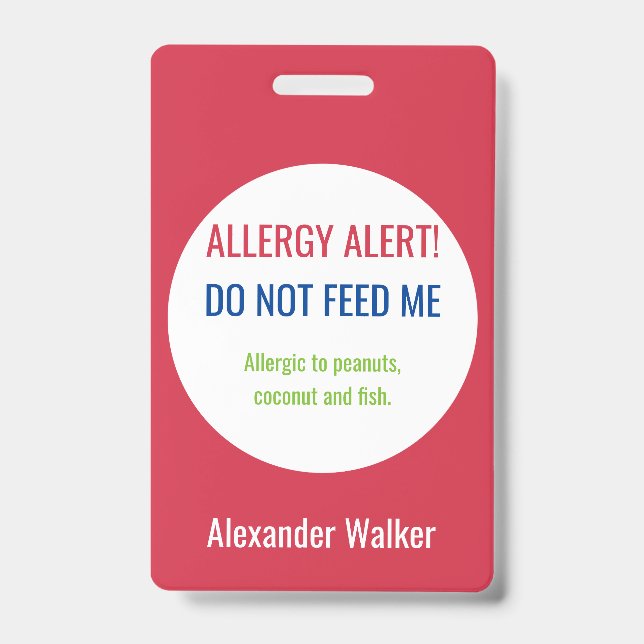 Badge Alerte d'allergie alimentaire pour enfants personn (Front)