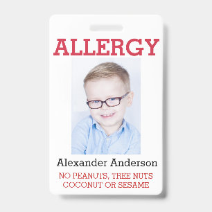 Badge Alerte d'allergie personnalisée pour enfants avec