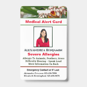 Badge Alerte d'urgence médicale aux allergies Photo ID p