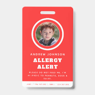 Badge Alerte d'urgence pour allergie alimentaire - Photo