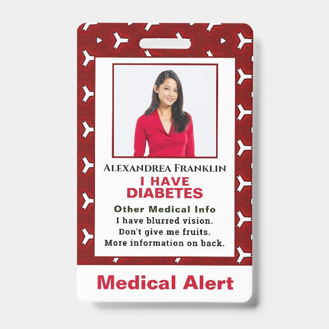 Badge Alerte maladie Médicale ID d'urgence photo personn (Avant)
