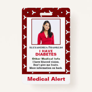Badge Alerte maladie Médicale ID d'urgence photo personn