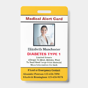 Badge Alerte Médicale d'Urgence pour Allergie Photo ID P