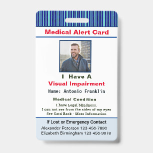 Badge Alerte Médicale Nom de photo Contact Carte d'iden