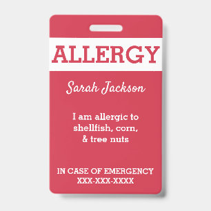 Badge Alerte personnalisée d'allergie alimentaire pour e