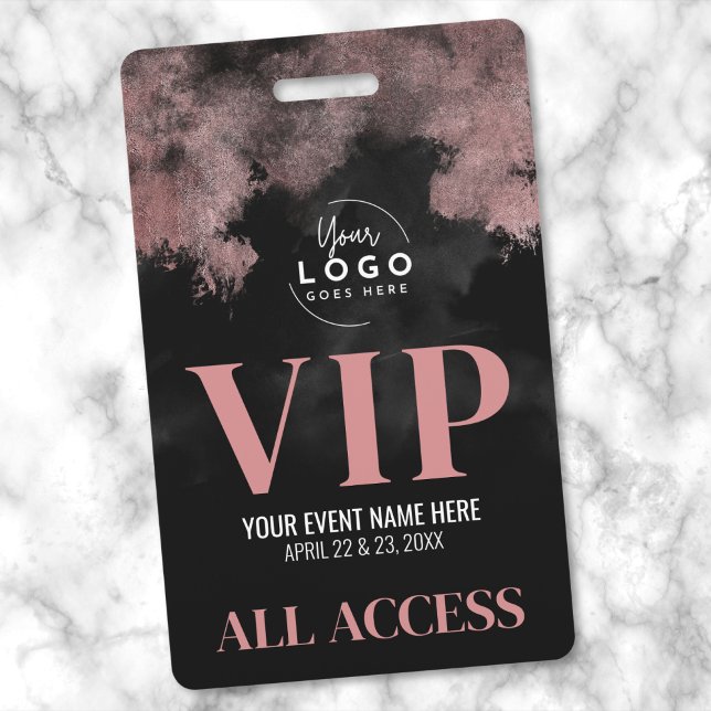 Badge All Access Logo Rose Gold Black VIP Event (All Access Logo Pink Rose Gold Black VIP Badge)