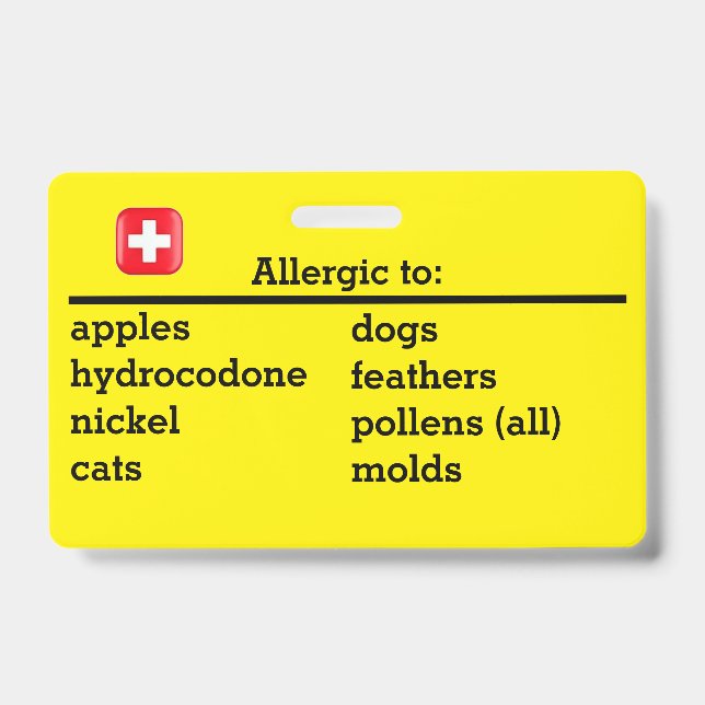 Badge Allergies et conditions (Avant)