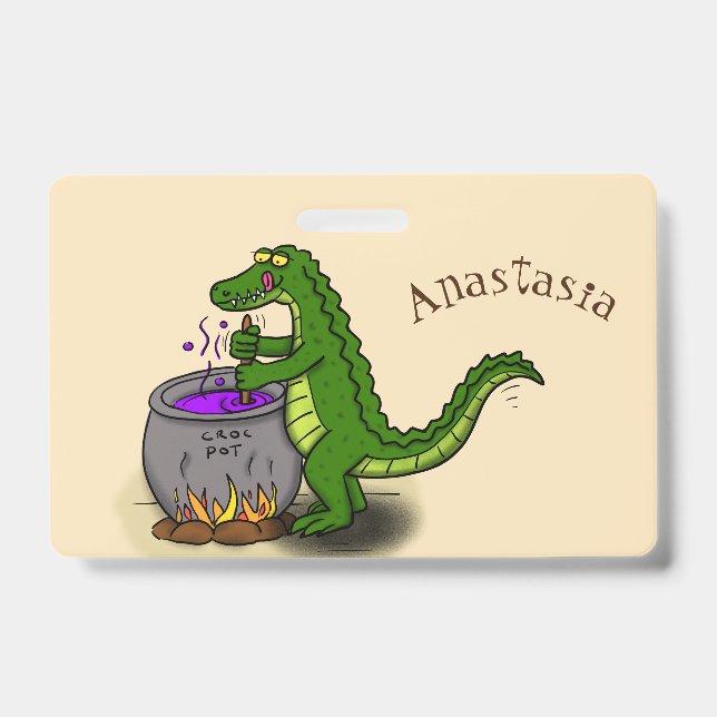Badge Alligator vert drôle dessin animé cuisine (Avant)