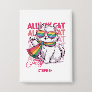 Badge Ally Cat - Cute White Cat LGBTQ Pride
