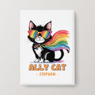 Badge Ally Cat - Rainbow Cat LGBTQ Pride