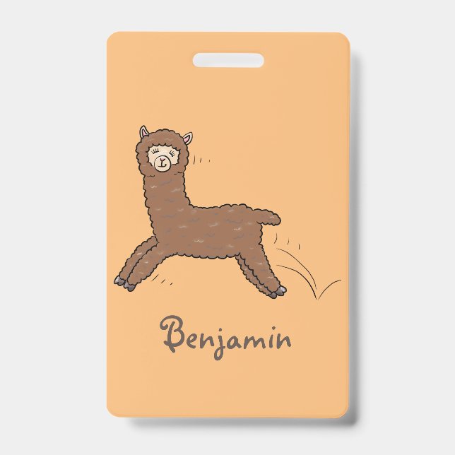Badge Alpaca de dessin animé marron heureux mignon (Avant)