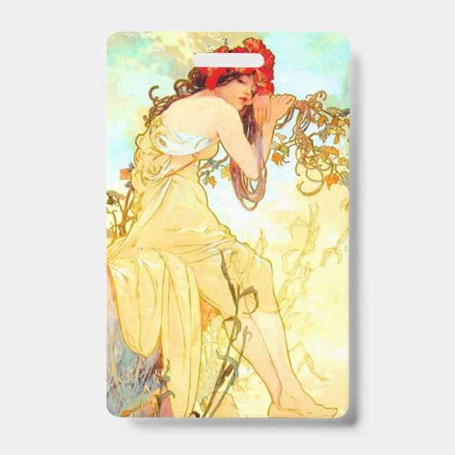 Badge Alphonse Mucha Art Nouveau Été (Avant)