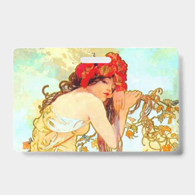 Badge Alphonse Mucha Art Nouveau Été (Avant)