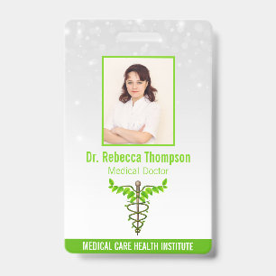 Badge Alternative Médicale Caduceus Green Feuilles White
