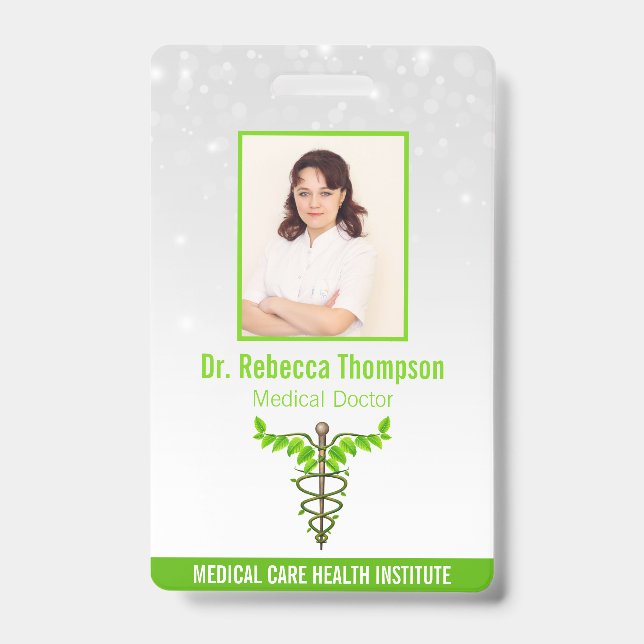 Badge Alternative Médicale Caduceus Green Feuilles White (Avant)