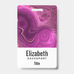 Badge Améthyste violette et agate abstraite dorée