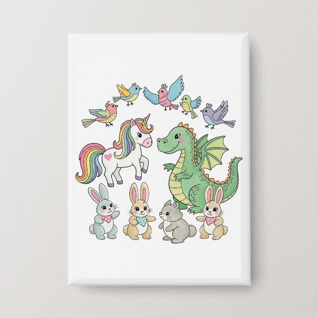 Badge Amis de fantaisie mignons – Bouton d'anniversaire  (Recto)