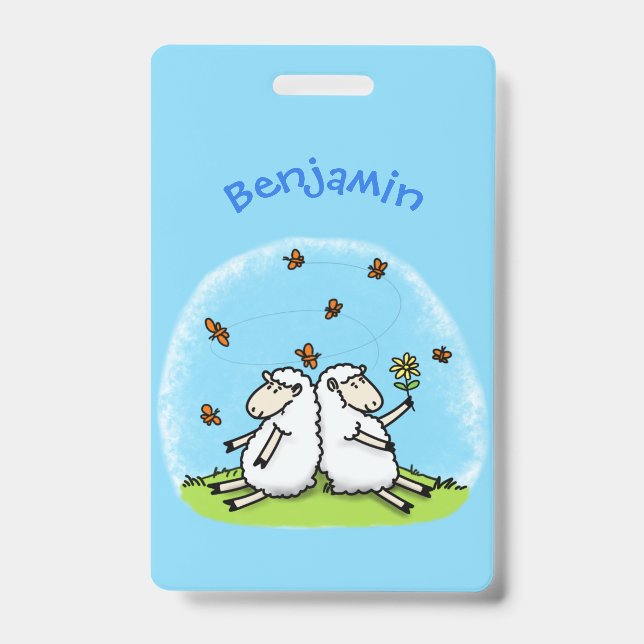 Badge Amis moutons mignons et papillons dessin animé (Avant)