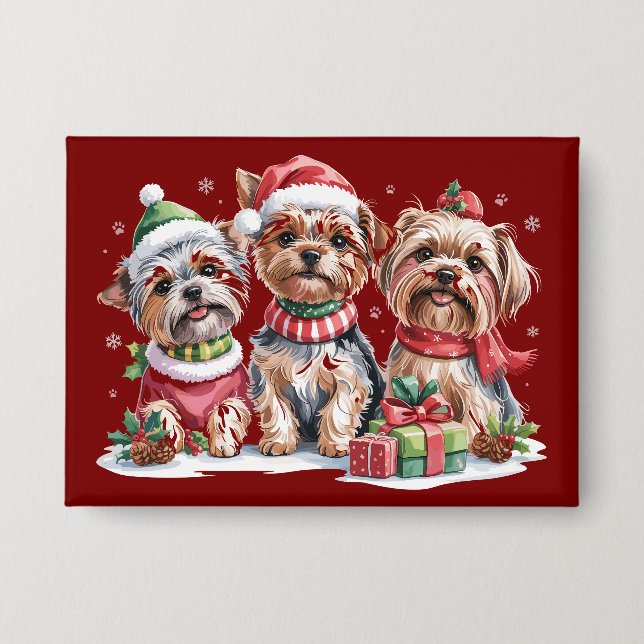 Badge Amoureux de chiens Yorkshire Terrier de Noël (Recto)