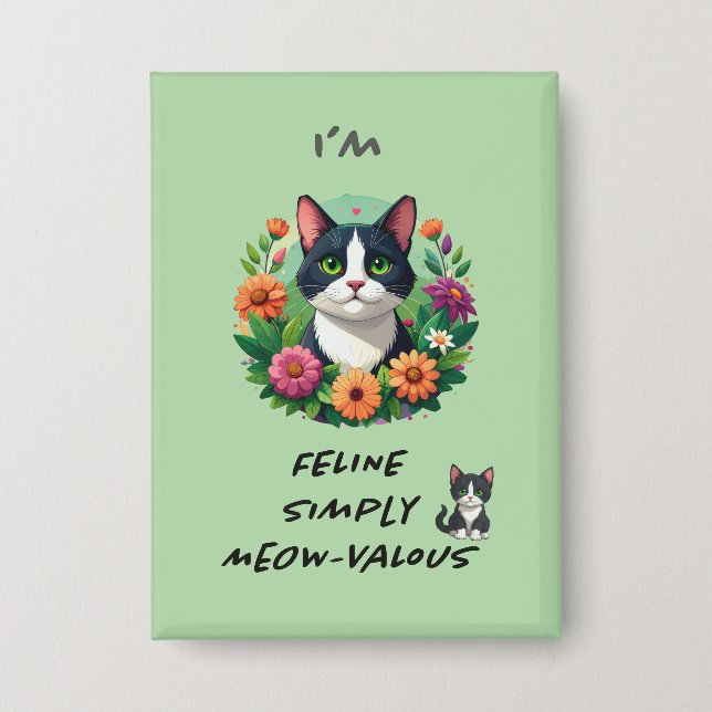 Badge Amoureux des chats FÉLINE Simplement MÈOW-VALEUREU (Recto)