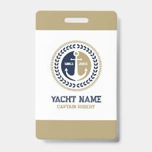 Badge Ancrage de bateau nautique bleu et or