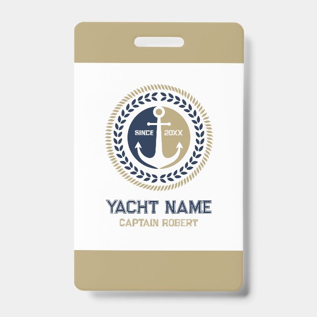 Badge Ancrage de bateau nautique bleu et or (Avant)