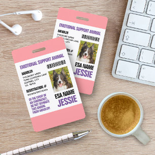 Badge Animal de soutien émotionnel Photo ID Rose Violet