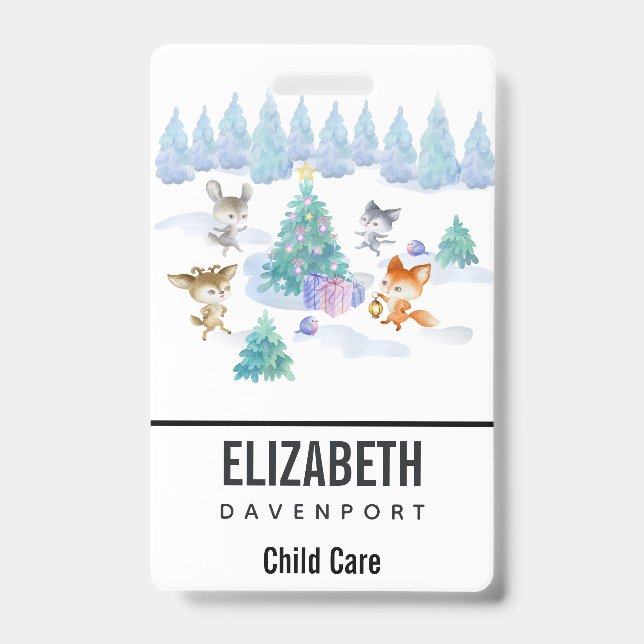 Badge Animaux de la forêt dansants Noël Aquarelle (Avant)
