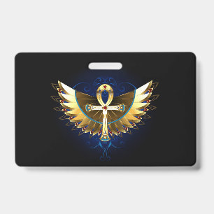Badge Ankh doré avec des ailes