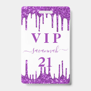 Badge Anniversaire blanc violet parties scintillant gout