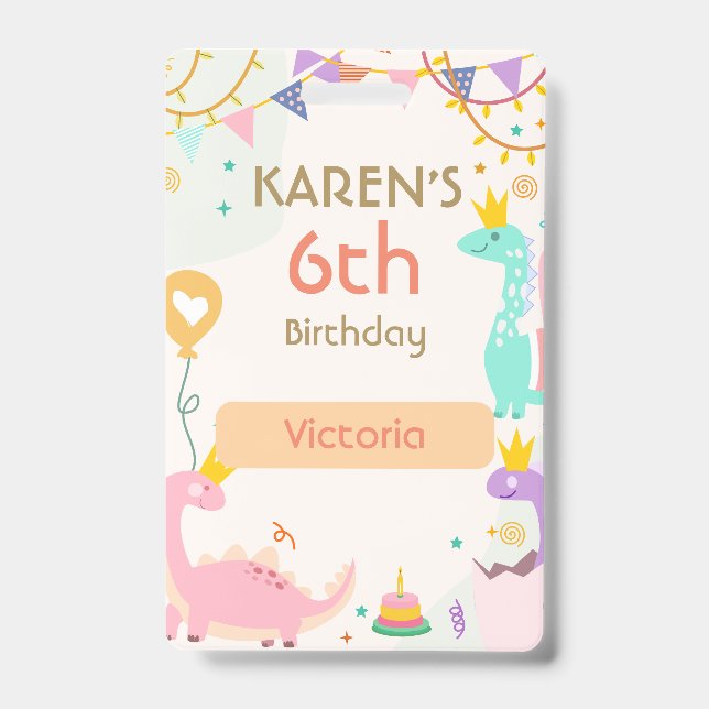 Badge Anniversaire de la Princesse Dinosaure Fantaisiste (Avant)