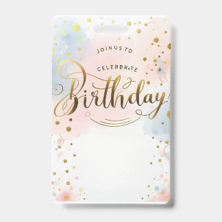 Badge Anniversaire élégant pastel aquarelle et confettis