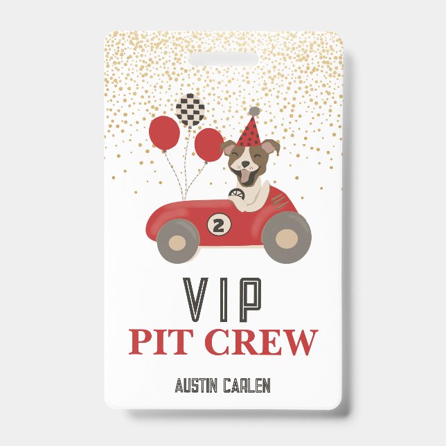 Badge Anniversaire Garçons Voiture de Course Rouge VIP (Avant)