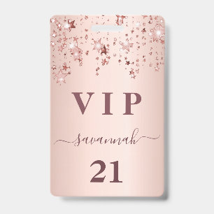 Badge Anniversaire rose or rose étoiles vip luxe