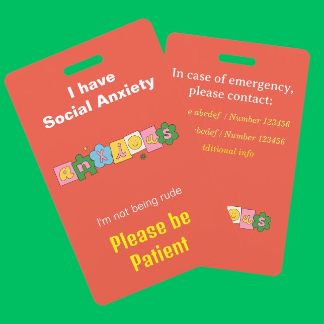 Badge Anxieux Anxiété handicap invisible cordon ID (Social anxiety badge)