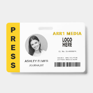 Badge Appuyez sur le modèle photo jaune ID employé