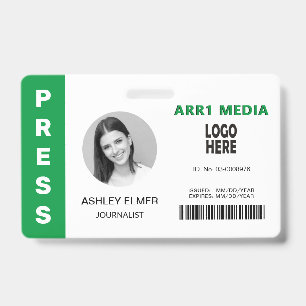 Badge Appuyez sur le modèle photo vert ID employé