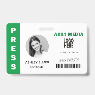 Badge Appuyez sur le modèle photo vert ID employé