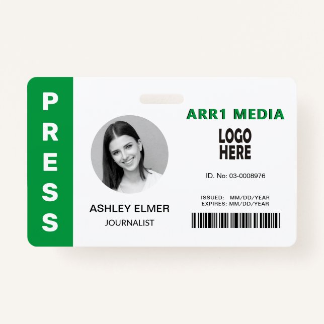 Badge Appuyez sur le modèle photo vert ID employé (Devant)