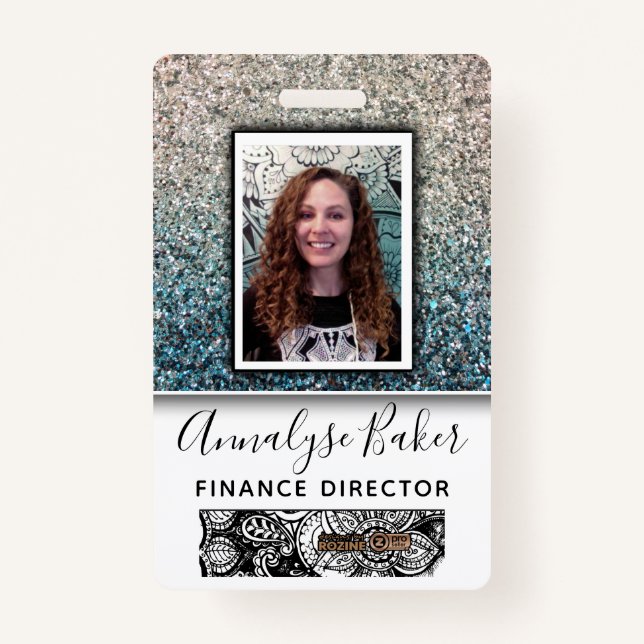 Badge Aqua Blue Silver Parties scintillant Employé Infir (Devant)