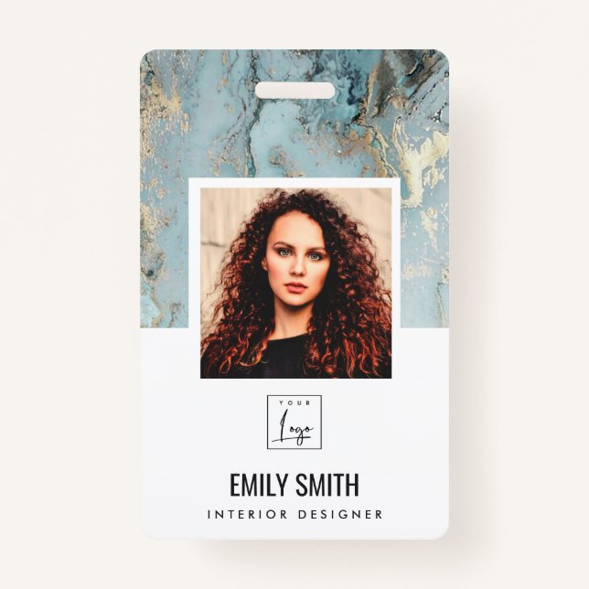 BADGE AQUA TURQUOISE AGATE EMPLOYEE PHOTO BARRE NOM BADG (Devant)